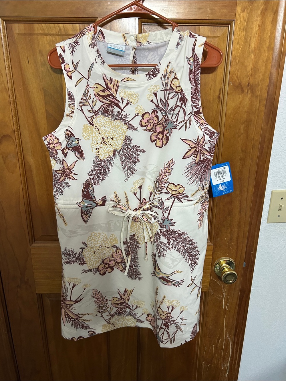 Columbia Cream Floral Drawstring Sleeveless Dress